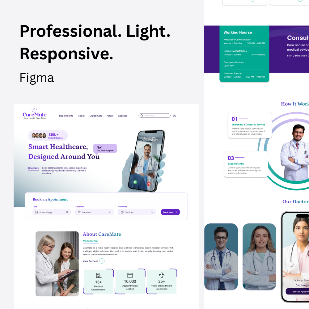Hospital Website UI Kit – Figma Screens